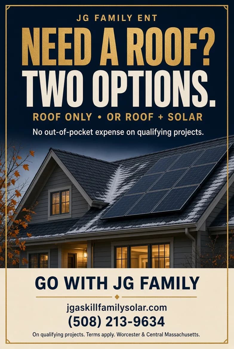 Need a roof? Two options — roof only, or roof plus solar, with no out-of-pocket expense on qualifying projects.